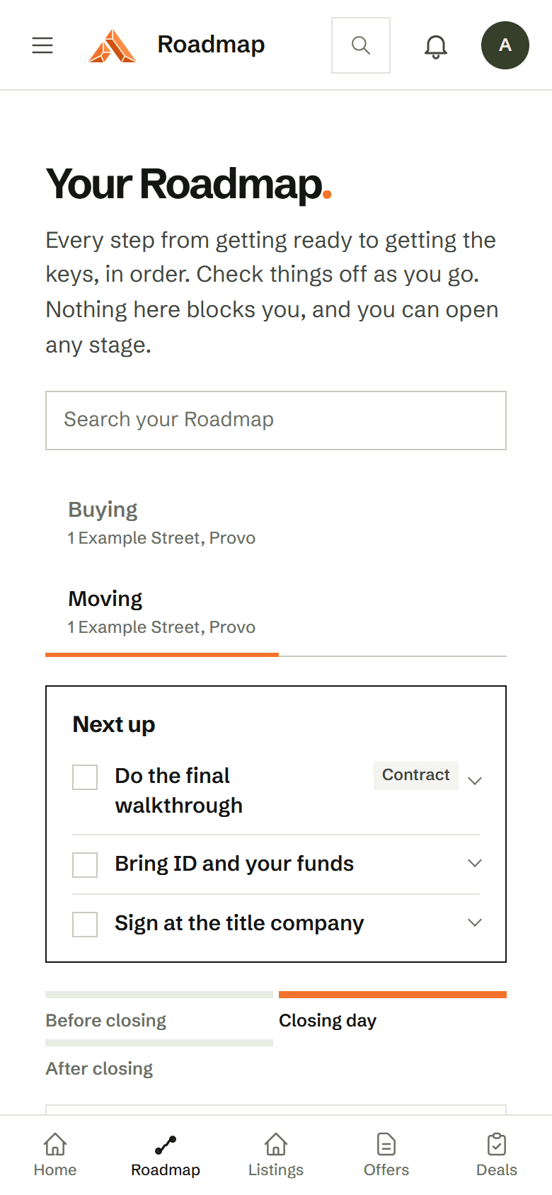 Avery's Roadmap, with Moving beside Buying