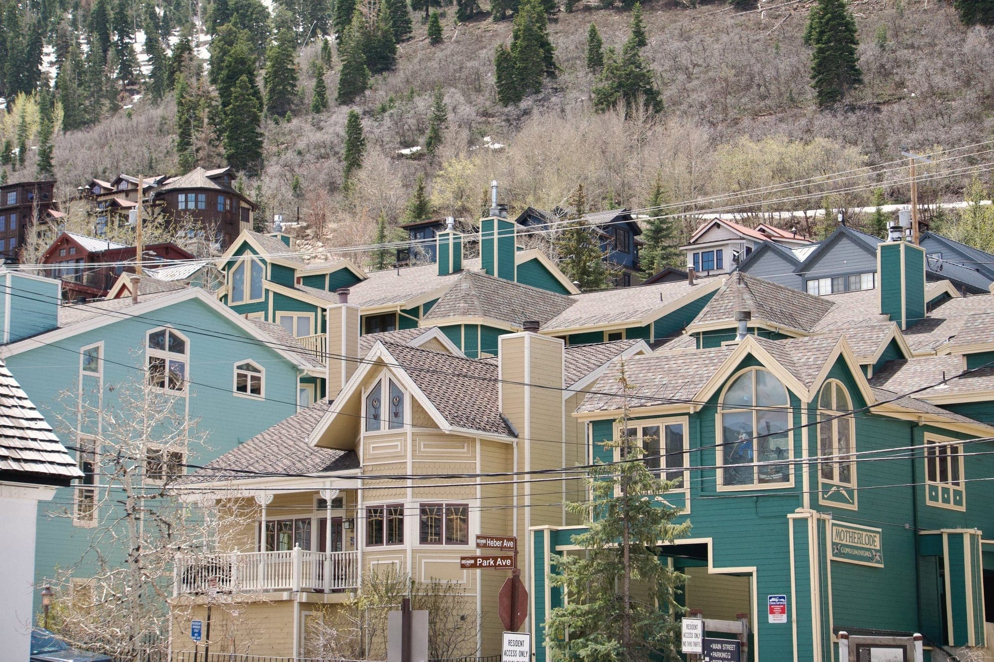 Wood-sided townhomes on a hillside in Park City, Utah